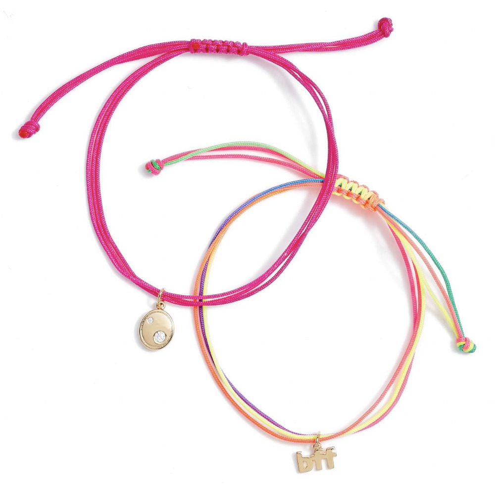 Nordstrom Set of 2 Charm Friendship Bracelets in Hot Pink- Multi- Gold Bff‌‌‌‌‌‌